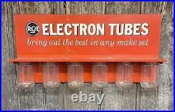 Vintage Metal RCA Radio Electron Tubes Advertising Sign With Glass Jars Display