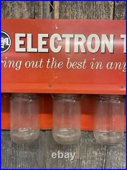Vintage Metal RCA Radio Electron Tubes Advertising Sign With Glass Jars Display
