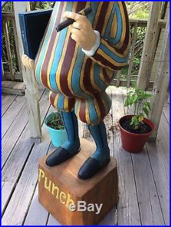 Vintage Mr. Punch Cigar Store Carved Wood Store Display Mascot Statue