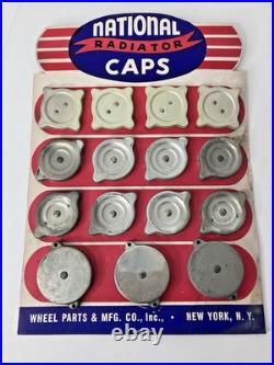 Vintage National Radiator Caps Display Board Automotive Retail Advertisment