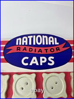 Vintage National Radiator Caps Display Board Automotive Retail Advertisment