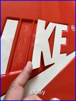 Vintage Nike Orange Sign Store Display 18 X 18 Swoosh Logo OG Please Read