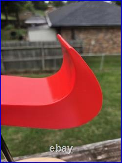 Vintage Nike Red Swoosh Advertising Store Display Stand with Natural Wood Base