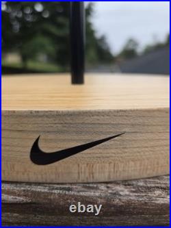Vintage Nike Red Swoosh Advertising Store Display Stand with Natural Wood Base