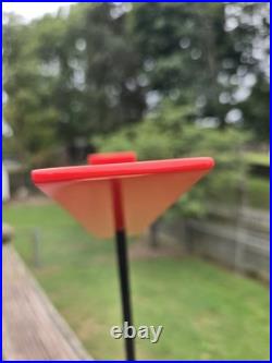 Vintage Nike Red Swoosh Advertising Store Display Stand with Natural Wood Base