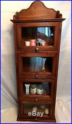 Vintage Oak Country Store Counter/Wall Display Case Glass Front Drawers ExcCond
