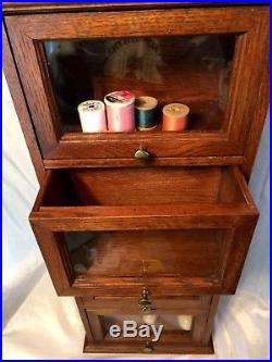 Vintage Oak Country Store Counter/Wall Display Case Glass Front Drawers ExcCond