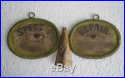 Vintage Old Iron Optometrist Trade Store Display Sign Embossed Specs Repair