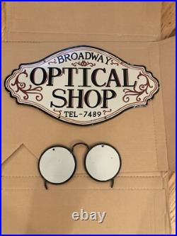 Vintage Optical Shop Glasses Sign Two Piece Rare Porcelain Double Sided