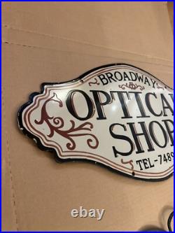 Vintage Optical Shop Glasses Sign Two Piece Rare Porcelain Double Sided
