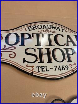 Vintage Optical Shop Glasses Sign Two Piece Rare Porcelain Double Sided
