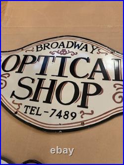 Vintage Optical Shop Glasses Sign Two Piece Rare Porcelain Double Sided