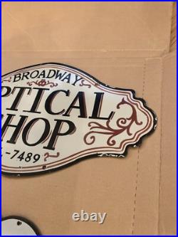 Vintage Optical Shop Glasses Sign Two Piece Rare Porcelain Double Sided