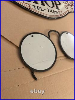 Vintage Optical Shop Glasses Sign Two Piece Rare Porcelain Double Sided