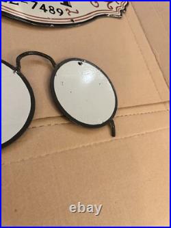 Vintage Optical Shop Glasses Sign Two Piece Rare Porcelain Double Sided