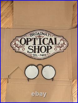 Vintage Optical Shop Glasses Sign Two Piece Rare Porcelain Double Sided
