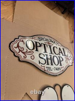 Vintage Optical Shop Glasses Sign Two Piece Rare Porcelain Double Sided