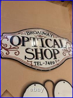Vintage Optical Shop Glasses Sign Two Piece Rare Porcelain Double Sided