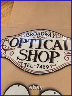 Vintage Optical Shop Glasses Sign Two Piece Rare Porcelain Double Sided