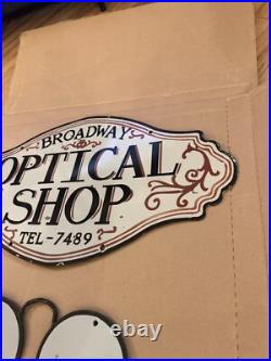 Vintage Optical Shop Glasses Sign Two Piece Rare Porcelain Double Sided