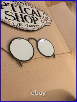 Vintage Optical Shop Glasses Sign Two Piece Rare Porcelain Double Sided