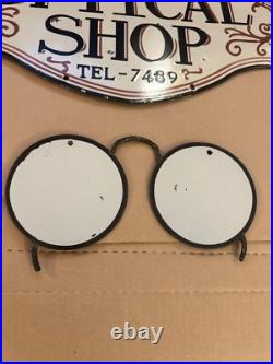 Vintage Optical Shop Glasses Sign Two Piece Rare Porcelain Double Sided