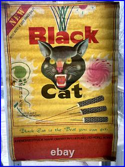 Vintage Original 1960s-1970s Black Cat Firework Paper Poster One Sided Sign