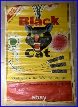 Vintage Original 1960s-1970s Black Cat Firework Paper Poster One Sided Sign