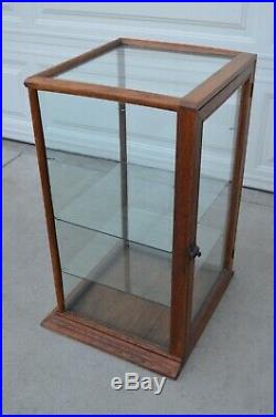 Vintage Original Antique Oak Glass Tower Display Case Showcase Store Display