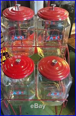 Vintage Original LANCE 4 Jar Snacks Rack + Chip Clip Country Store Display XLNT