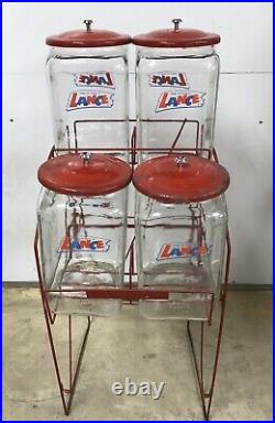 Vintage Original Lance 4 Glass Jar Snacks Rack Country Store Display Rack