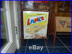 Vintage Original Lance 4 Jar Snacks Rack Country Store Display Rack & Sign