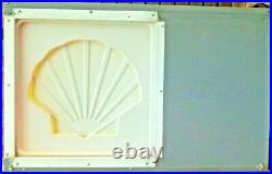 Vintage Original Shell Embossed 24 Plastic Sign Mounted on a Sales Display Unit