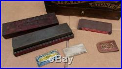 Vintage PIKE Knife Sharpening Stone Country Store Display Cabinet w. Stones etc
