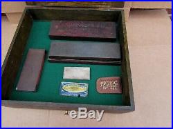 Vintage PIKE Knife Sharpening Stone Country Store Display Cabinet w. Stones etc