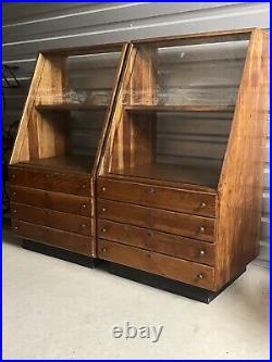 Vintage Pair CASE XX Knife Store Display Cabinets withDrawers 54 Tall Cherry Wood