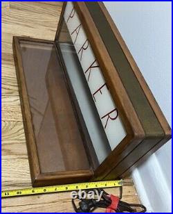 Vintage Parker Pen Wood & Glass No. 318 Display Case By Ressinger, Ferrill & Co