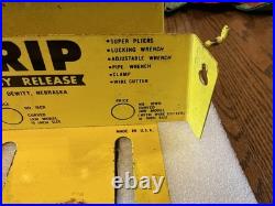 Vintage Peterson Vise Grip Store Display, Yellow Metal Wall Rack, Dewitt, NE, used