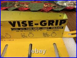 Vintage Peterson Vise Grip Store Display, Yellow Metal Wall Rack, Dewitt, NE, used
