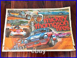 Vintage Poster Mickey Thompson 1971 Store Display Ford Mustang Advertisement HTF