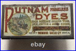Vintage Putnam Dyes Monroe Drug Co Quincy IL Hinged Box Store Display 21 x 10