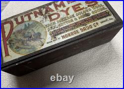Vintage Putnam Dyes Monroe Drug Co Quincy IL Hinged Box Store Display 21 x 10