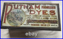Vintage Putnam Dyes Monroe Drug Co Quincy IL Hinged Box Store Display 21 x 10