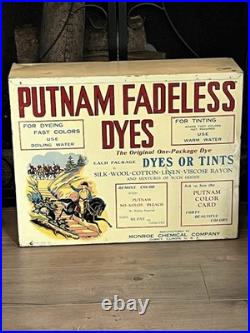 Vintage Putnam Fadeless Dyes Antique Store Countertop Display Advertising Tin