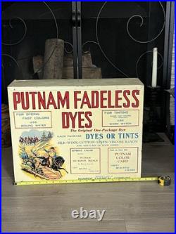 Vintage Putnam Fadeless Dyes Antique Store Countertop Display Advertising Tin