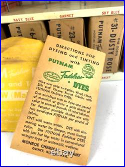 Vintage Putnam Fadeless Dyes Store Display Case Advertising w Original Dye Packs