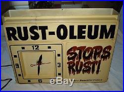 Vintage RUST-OLEUM Advertising Sign Lighted Clock Store Display Spray Paint