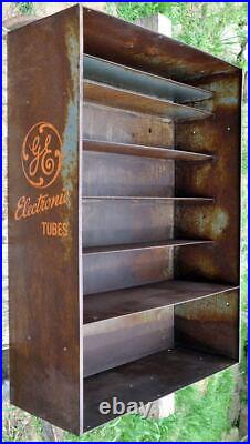 Vintage Rare GE ELECTRONIC TUBES DISPLAY CABINET Rusted Steel with NIce Graphics