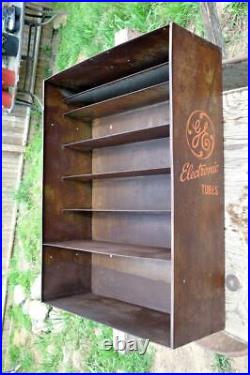 Vintage Rare GE ELECTRONIC TUBES DISPLAY CABINET Rusted Steel with NIce Graphics