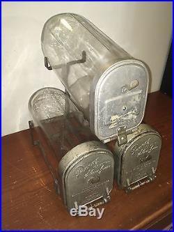 Vintage Rare Three Stacked Panay Country Store Glass Candy Jars with Original Rack